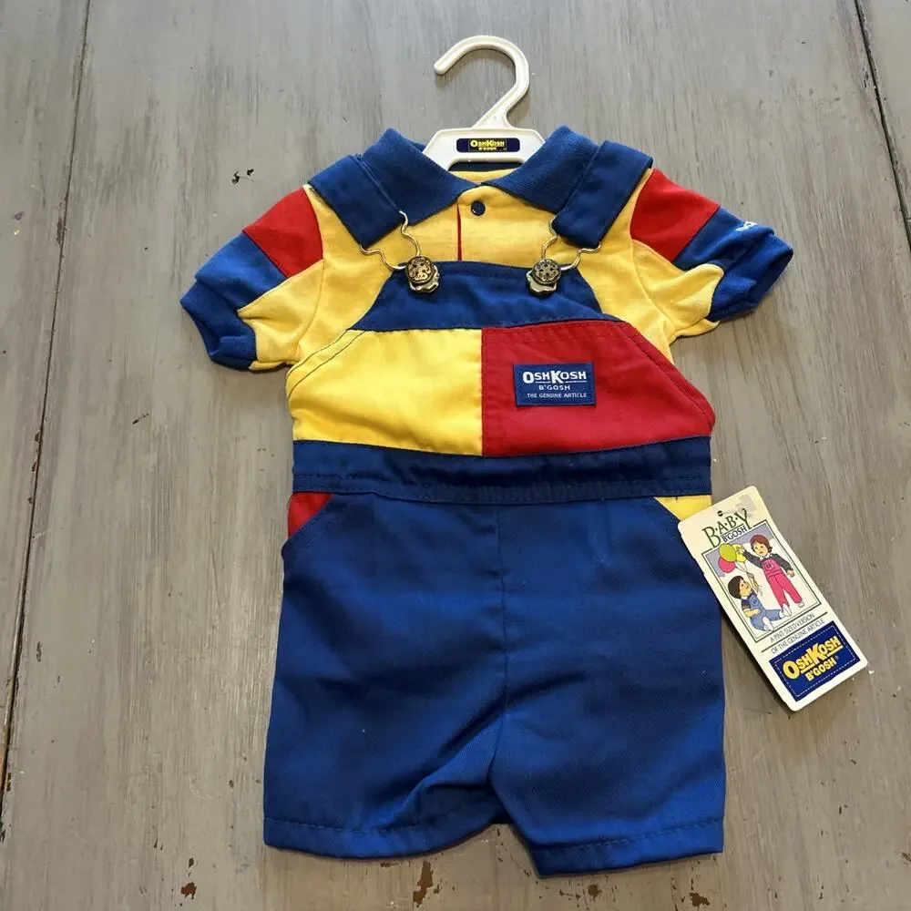 NWT Vtg OshKosh Bgosh Primary Colorblock Shortalls Red Yellow Blue Sz 6-9mos